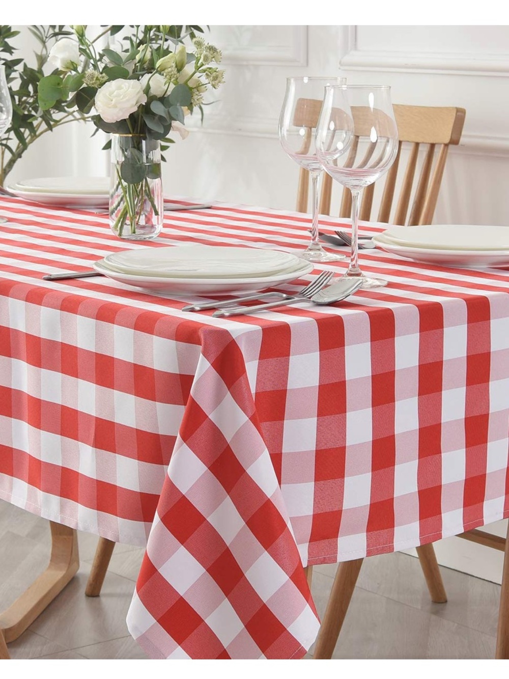 Classic Red White Checkered Tablecloth Stain-Resistant Waterproof SQUARE 52x52”